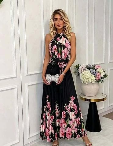 Haljine: Ženska duga plisirana haljina sa floralnim printom - Kroj: duga maxi — 1