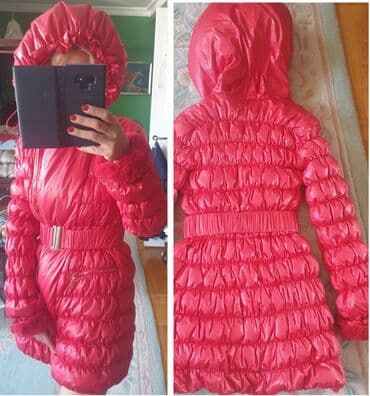 krzno za jakne: BLUMARINE jeans original fazonska crvena stepana perjana jakna sa — 1
