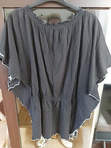 pantalone sa perjem: Crna boho tunika/kaftan od 100% pamuka. Širokog, pončo kroja sa — 3