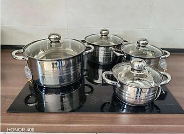 sudovi: Set lonaca od nerđajućeg čelika – 8 dela sa staklenim poklopcima - — 2