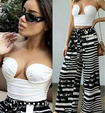 sarene letnje pantalone: Komplet majica top bez bretela + široke pantalone sarene. - Gornji — 2