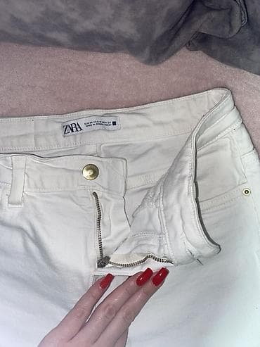 velicine pantalona: ZARA ženske farmerke – model Skinny/Ankle - Boja: bela (off‑white) - — 3