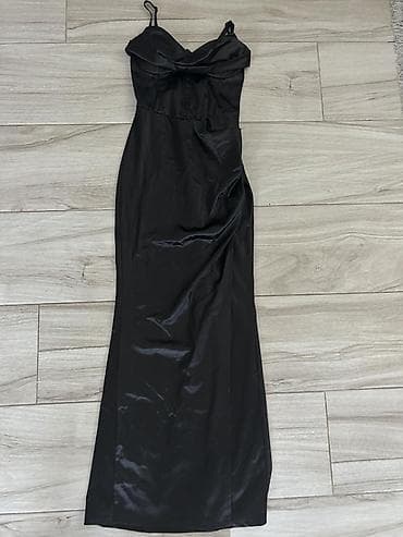 Haljine: Elegantna crna satenska haljina - Dužina: maxi/duža do članaka - — 1