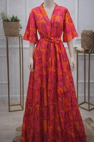 svecane ravne sandale: Dugačka letnja haljina sa kimono krojem i pojasom za struk. Model sa — 1