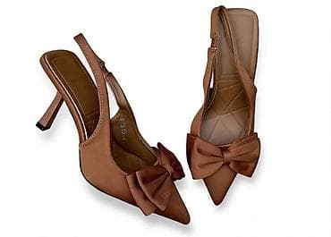 zarine papuce: Elegantne slingback štikle u braon boji sa mašnom - Model: ženske — 1