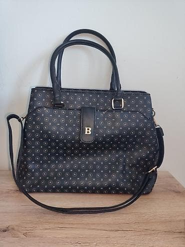 Elegantna ženska torba – crna sa zlatnim detaljima i monogram printom