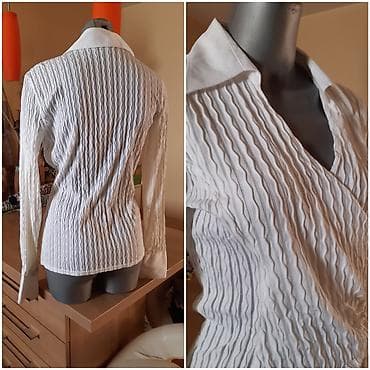 elegantne baletanke: BISA/AZZARO ženska košulja-bluza, bela, dugi rukav. Preklopni V-izrez — 3