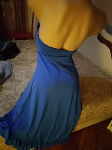 Women's Clothing: Plava asimetricna haljina sa karnerom .M vel.Napred kraca nazad duza — 3
