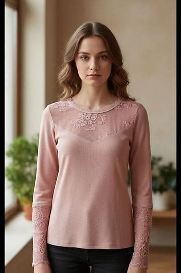 Suknje: Ženska majica dugih rukava u puder‑roze boji sa romantičnim čipkanim — 1