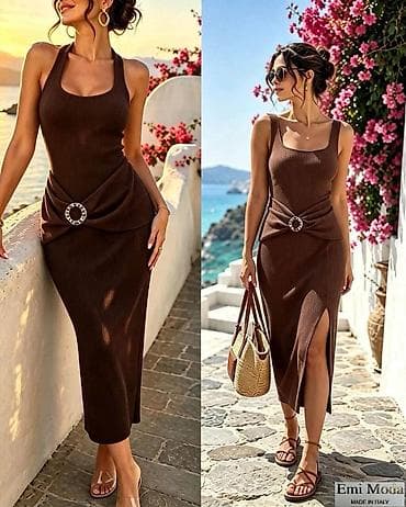 satovi i nakit: Ribana midi haljina Emi Moda – Made in Italy - Elegantna, pripijena — 2