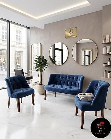 Stilske vitrine: Elegantna garnitura za sedenje – baršunasti set u kraljevsko plavoj — 1