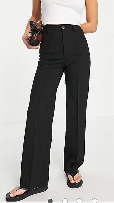 dsquared pantalone: Ženske crne pantalone sa visokim strukom i ravnim, blago širokim — 1