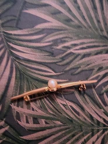 torbe za mame: Zlatna ukosnica/šnalica za kosu sa biserom - Elegantna, tanka zlatna — 2