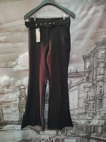kosulje sa cirkonima: Crne ženske pantalone sa visokim strukom i kaišem - Model: šire — 1