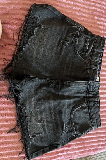 pantalone sa resama: S (EU 36), Teksas, bоја - Crna, Jednobojni — 1
