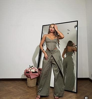 michael kors dresses: Dvodelni ženski komplet – korset top i široke pantalone sa preklopom — 4
