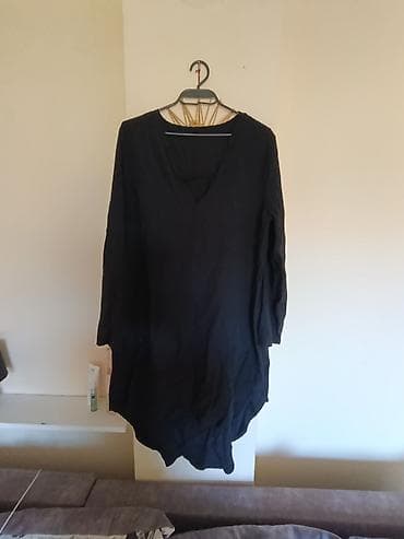 pull and bear haljine: Crna ženska tunika/haljina od laganog materijala, dugih rukava — 1