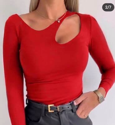 zara ženske bluze: Bluza sa izrezom i elastinom. Crvena,borda,braon,roza,pink,ciklama — 1