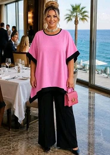 set mindjusa: Damski komplet plus size – široke pantalone i tunika sa kontrastnim — 5