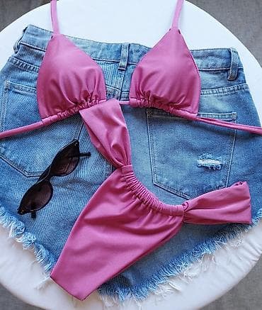 krem kosulja: Ružičasti bikini set – trouglasti gornji deo i donji deo sa mašnama sa — 3