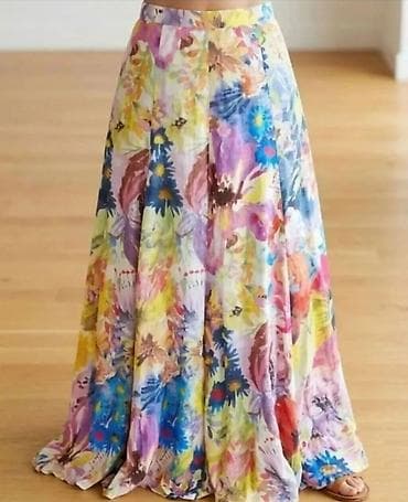 Duga, lepršava suknja sa cvetnim akvarel printom - Kroj: širok