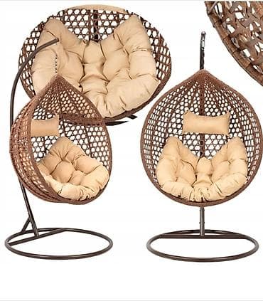 Kuća i bašta: Viseća jajasta fotelja sa stalkom – ratan/metal, sa jastucima - — 1