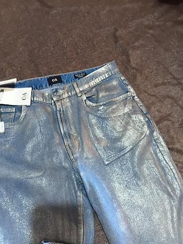 christian dior papuce cena: C&A ženske farmerke – Iconic Straight, srebrni metalik premaz l/xl — 7