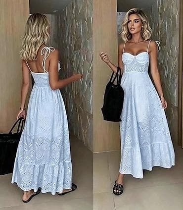 gde kupiti boho haljine: Haljina duga od pamučne broderije sa bratelama koje se vezuju. - — 2