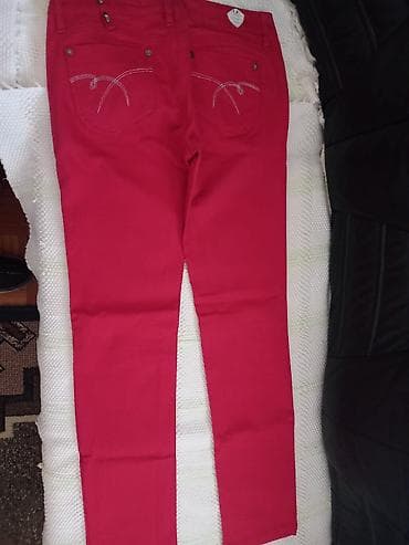 zara pantalone visoki struk: Crvene zenske farmerke, br 29,poluobim 37cm, dužina nogavice 94cm — 3