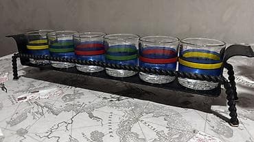 kolica za transport: Stona garnitura za rakiju/liker – set od 6 čokanjčića sa stalkom,mnogo — 2