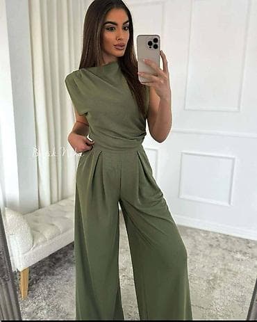 trikotaza komplet: Ženski komplet – elegantni top bez rukava i široke pantalone - Model — 3