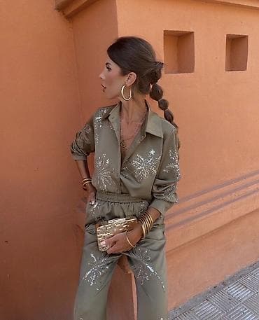 Men's Footwear: 🔥zenski dvodelni set – košulja i pantalone sa šljokičastim vezom ✅2200 — 1