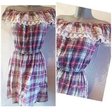 haljine elipsa: NOVA KARIRANA HALJINA M Prelepa nova haljina,off the shoulder Pazuh do — 2