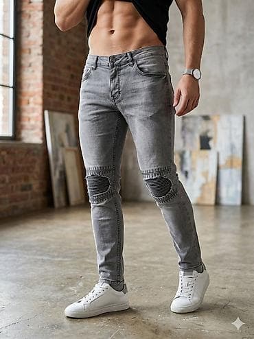 bluza s: Muške uske farmerke – sivo isprane, biker stil - Model: slim/skinny — 1