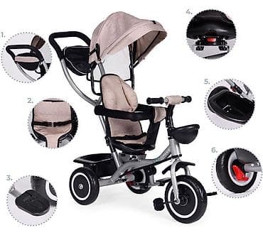gnezdo za bebe dexy co: 2u1 tricikl sa rotirajućim sedištem i sklopivom tendom – ECOTOYS, bež — 7