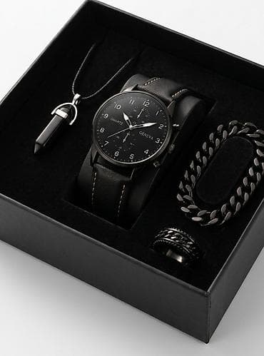 ogrlica sa krsticem: Muški set aksesoara – crni Sadržaj seta: - Ručni sat Geneva, kvarcni — 1