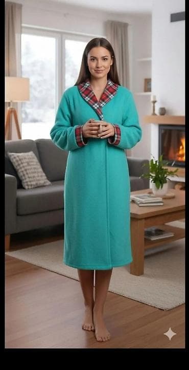 Zimski ženski kućni ogrtač od flisa - Materijal: mekani, topli flis