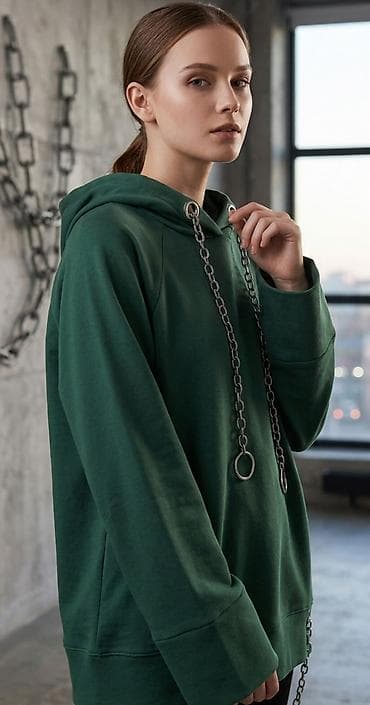 kalcedonija helanke: Zelena uniseks dukserica s kapuljačom, modernog oversized kroja — 1