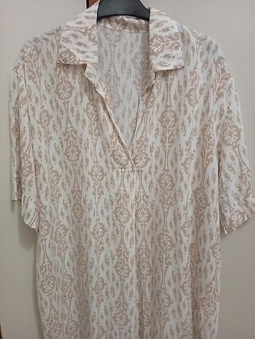 kupujem srebro: Duga haljina/kaftan sa kragnom i V-izrezom - Model: široka, lepršava — 3