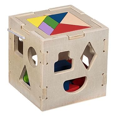 Drvena edukativna kocka – sorter oblika i tangram 2-u-1 - Materijal