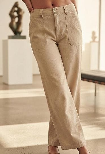 obuca vrbas: Bež ženske pantalone širokog kroja - Kroј: široke nogavice, ravnog — 1