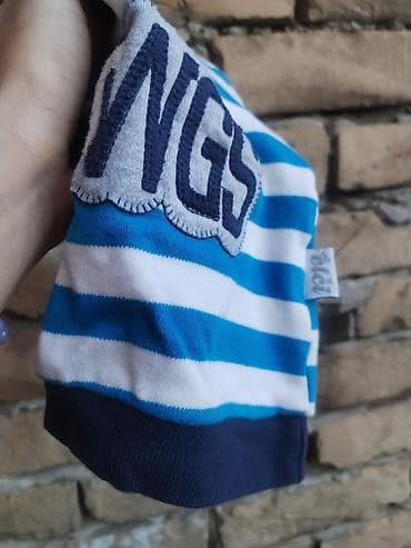 cotton kaputi: Bebi dukserica sa dugim rukavima, prugasta plavo-bela. Napred vezeni — 3