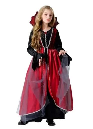 crna haljina za devojcice: Vampiresa vampirka Haljina na visokom crvenom kragnom 90-110 110-120 — 3