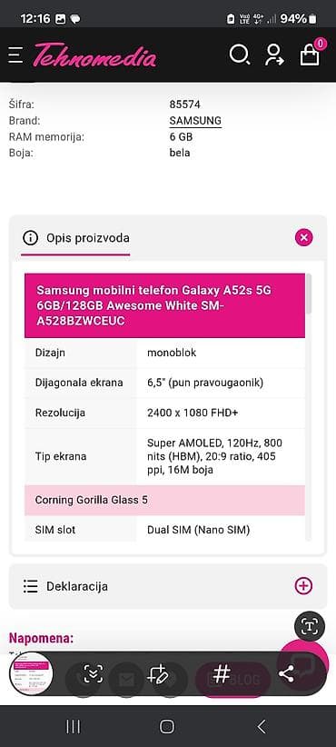 iphone 11 pro max 64gb polovan: Samsung Galaxy A52s 5G (SM-A528BZWE CUC) – Awesome White - Ekran — 3