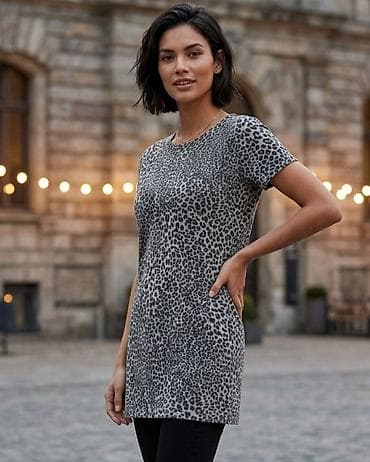 Tunika majica sa leopard printom - Dizajn: leopard uzorak u sivim