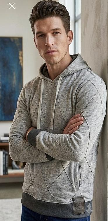 kompleti prsluk i pantalone: Muška dukserica s kapuljačom, svetlosiva melirana - Materijal: mekani — 1
