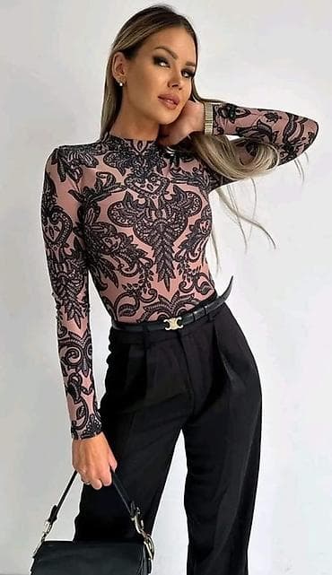 elipsa haljine akcija: Ženski bodi sa dugim rukavima i detaljnim čipkastim printom Bodi 1500 — 1