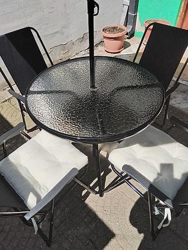 lounge stolice: Baštenski set – sto, 4 stolice i suncobran - Okrugli sto sa — 3