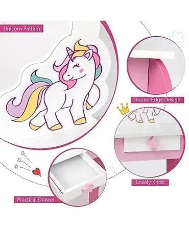 Dečija odeća: Dečji toaletni sto sa ogledalom i stolicom – jednorog motiv - Set — 3