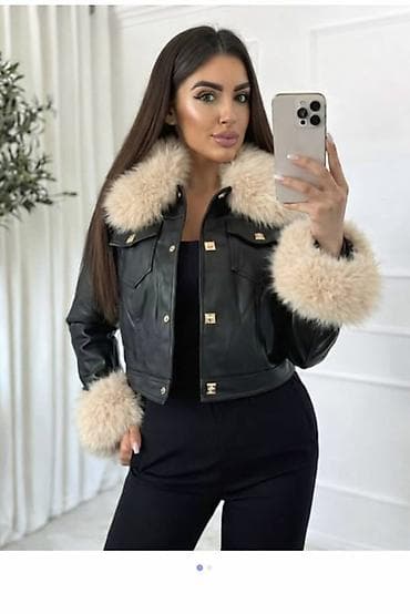 pull and bear kengur jakna: Ženska kožna jakna sa krznenim detaljima – kratki kroj 5000 dinara S — 2